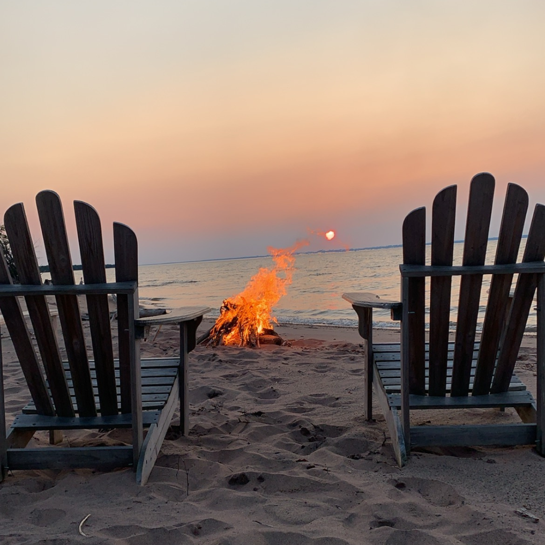 Hiking trail and ski path through the forest, fire pit for gatherings, and scenic lakefront at Superior Shores